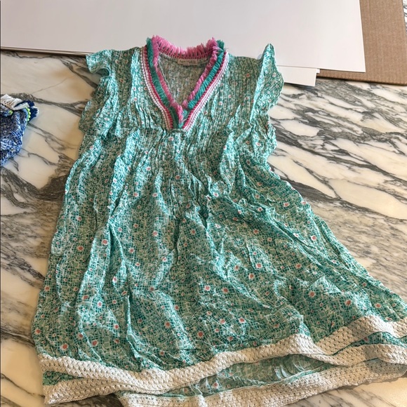 Poupette St. Barth Green and Pink Nightgown with Ruffle Details